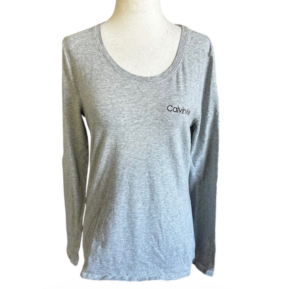 Calvin Klein Sleepwear Womens Medium Gray Long Sleeve Scoop Lounge Top | 0205